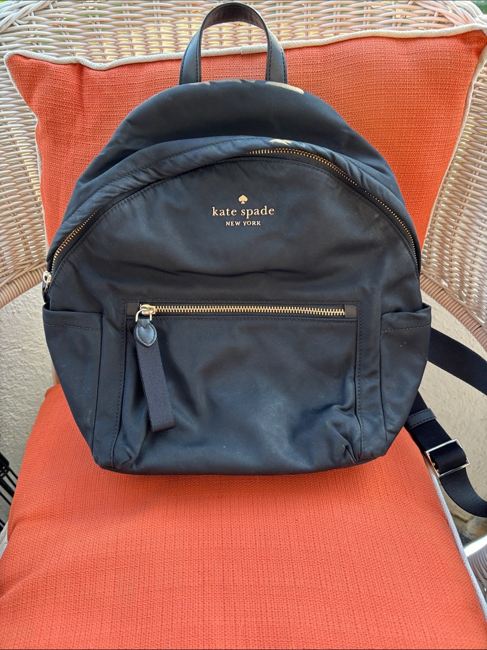 kate spade black nylon backpack with gold hardware